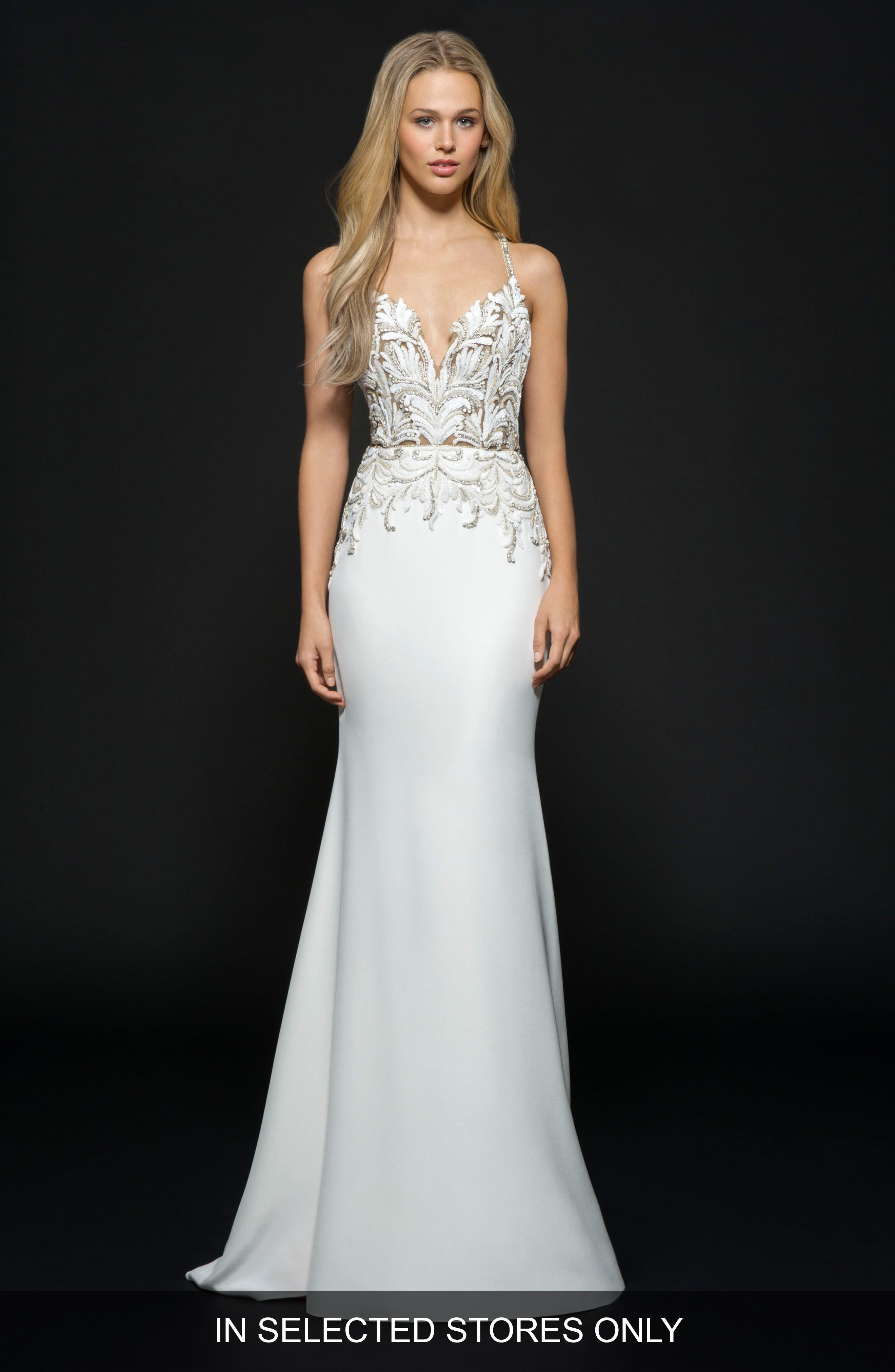 Hayley Paige Edie Silk Crepe Trumpet Gown, Size - Ivory
