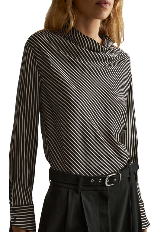 Shop Reiss Addison Stripe Funnel Neck Top In Black