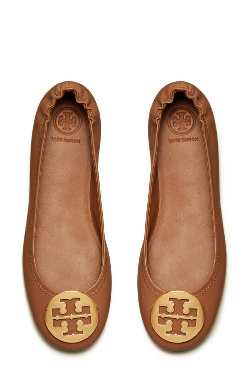 Tory Burch Minnie Travel Ballet With Metal Logo In Brown