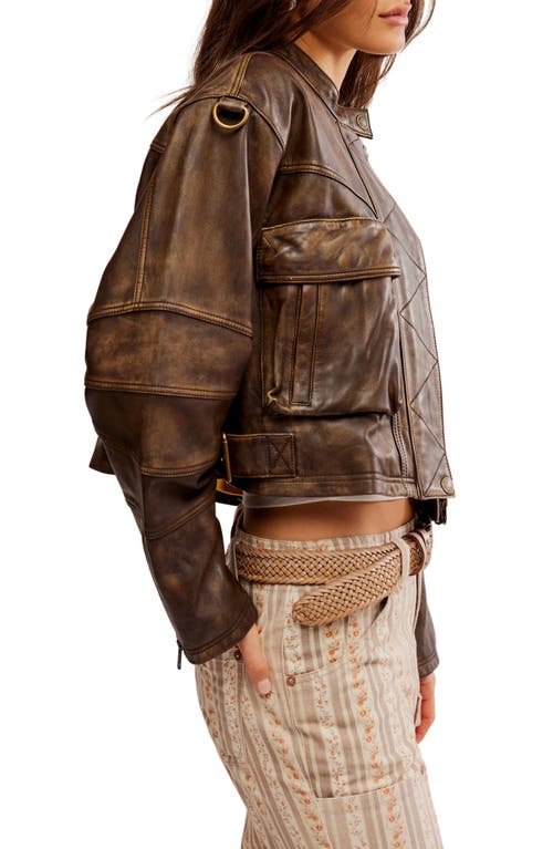 Shop Free People Adrienne Leather Bomber Jacket In Brownie