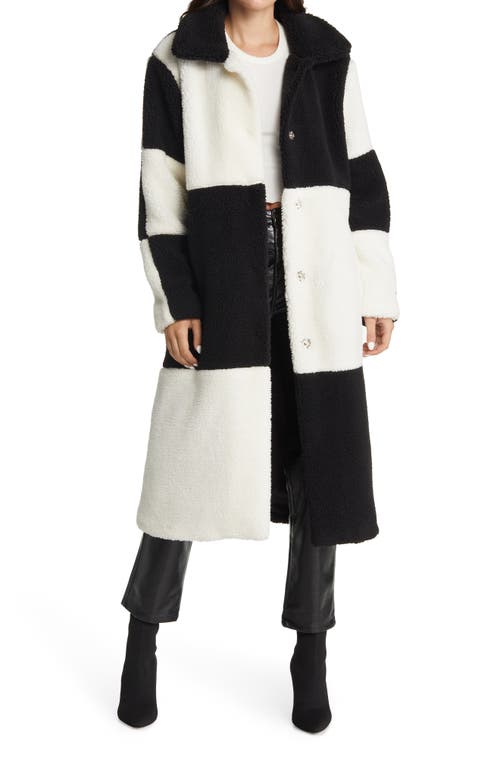 AZALEA WANG Longline Colorblock Faux Fur Coat in Black