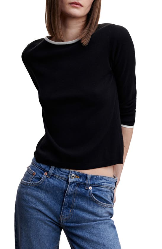 Mango Tipped Crewneck Sweater In Black