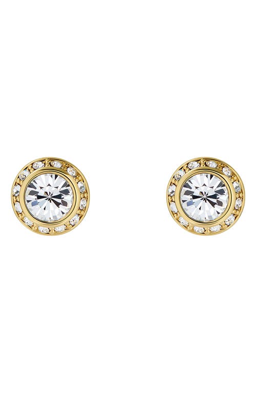 Soletia Solitaire Crystal Halo Stud Earrings in Gold Tone Clear Crystal