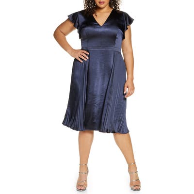 Plus Size Chi Chi London Benita Satin Cocktail Dress, Blue