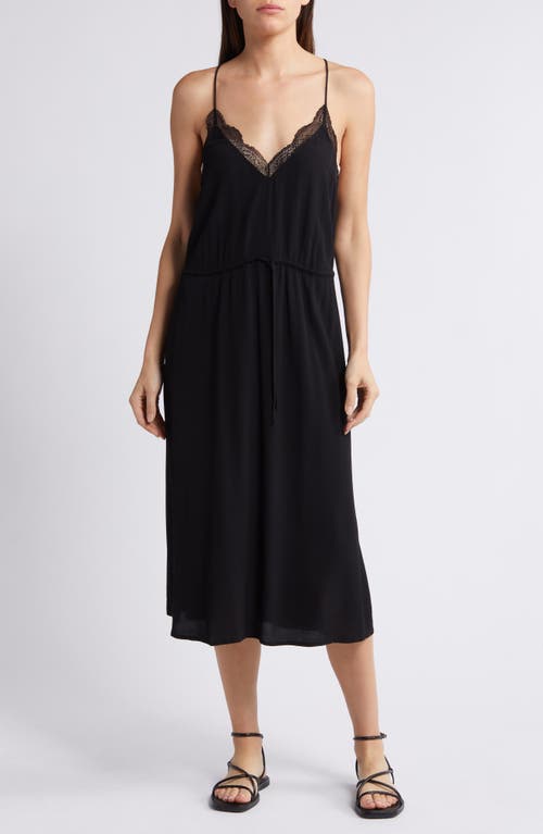 Shop Treasure & Bond Lace Trim Drawstring Waist Slipdress In Black