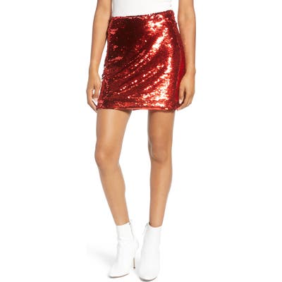 Leith Sequin Miniskirt, Red