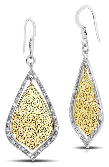 Shop Lois Hill 18k Gold Plate Sterling Silver Diamond Pavé Drop Earrings In Gold/silver