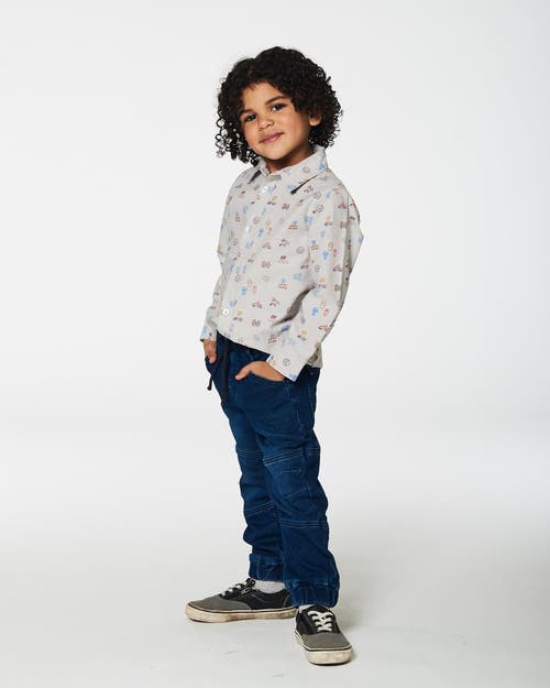 Shop Deux Par Deux Little Boy's Printed Cars Chambray Shirt Gray In Printed Karting