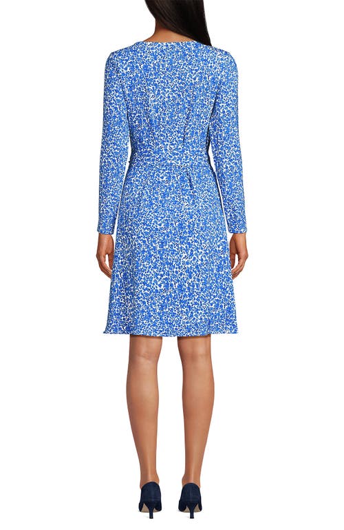 Shop Lands' End Long Sleeve Lightweight Cotton Modal Boatneck Tie Waist Dress In Blue Jay Flowers