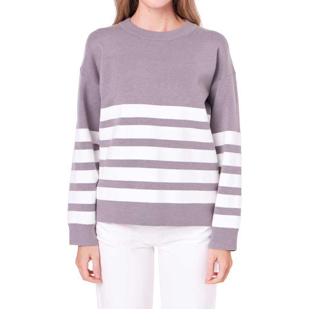 English Factory Stripe Crewneck Sweater In Heather Grey/white