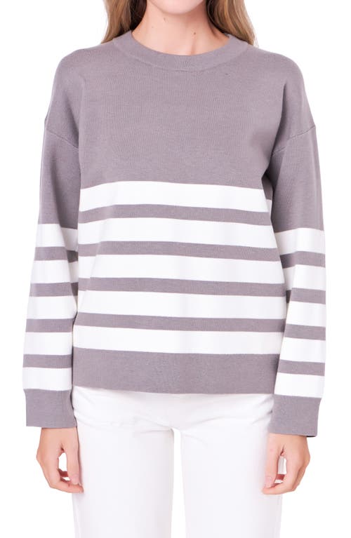 English Factory Stripe Crewneck Sweater in Heather Grey/White at Nordstrom, Size Medium