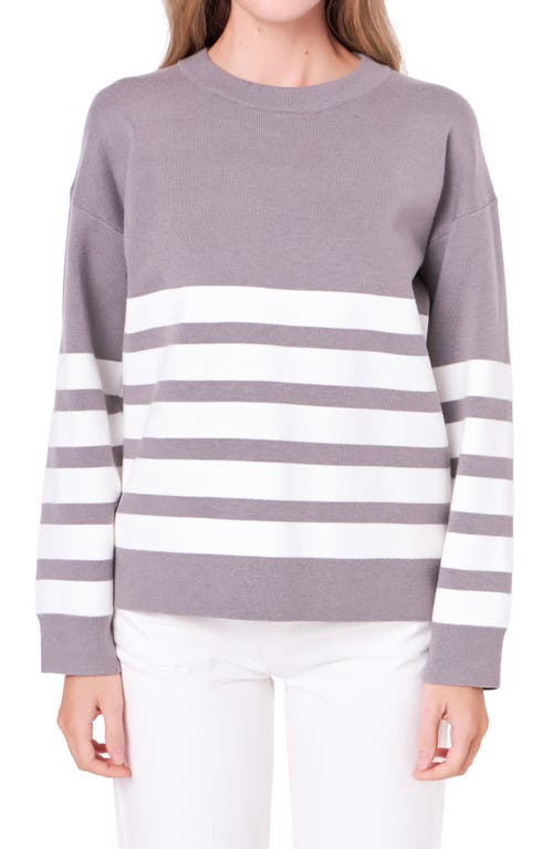 English Factory Stripe Crewneck Sweater In Heather Grey/white