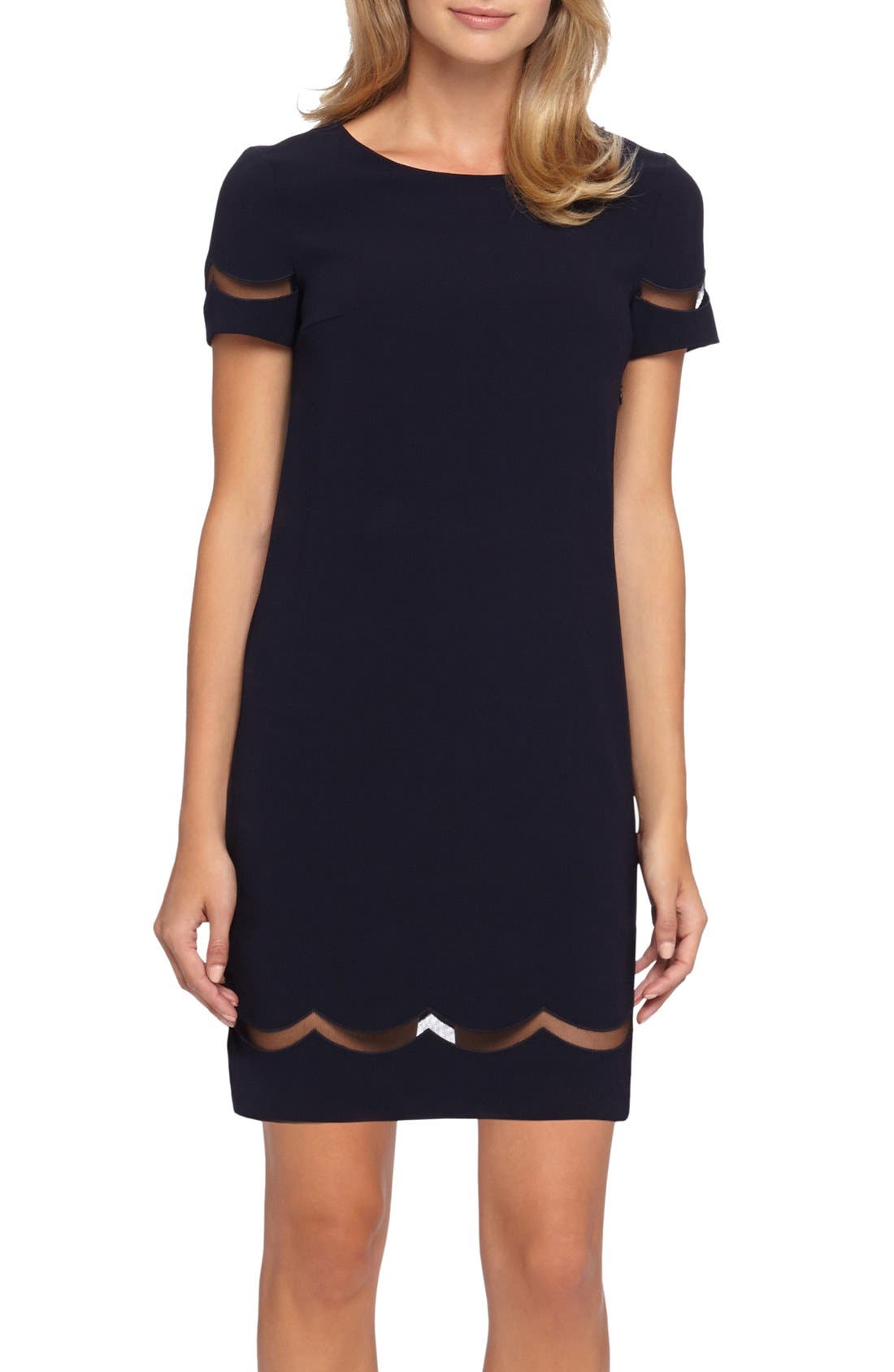 Tahari Mesh Inset Crepe Shift Dress (Regular & Petite) Nordstrom
