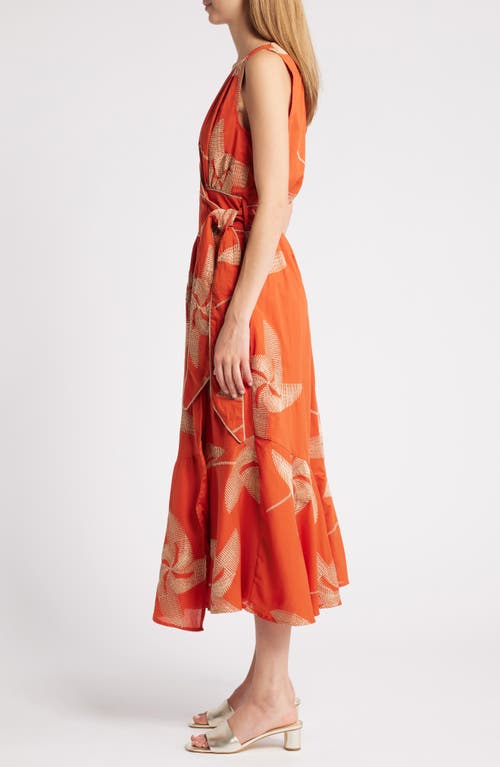 Shop Ciebon Kaiden Embroidered Tie Belt Maxi Wrap Sundress In Terracotta/flax