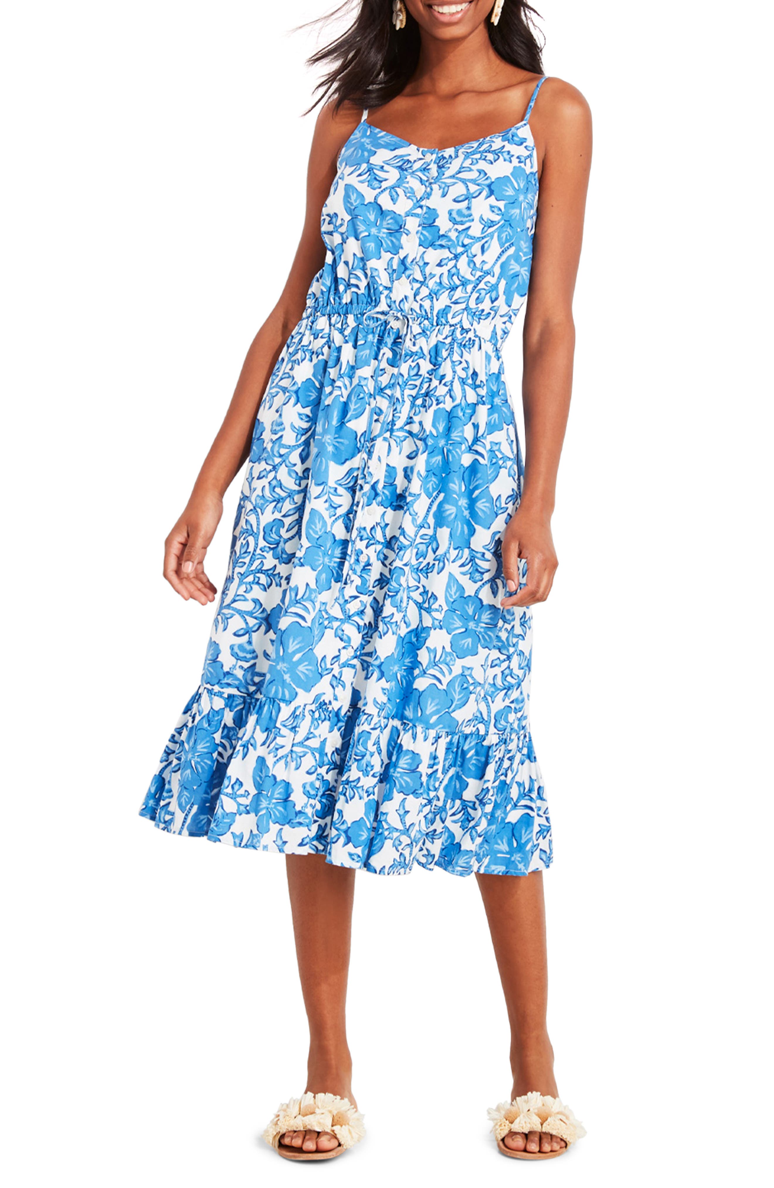floral button front midi dress
