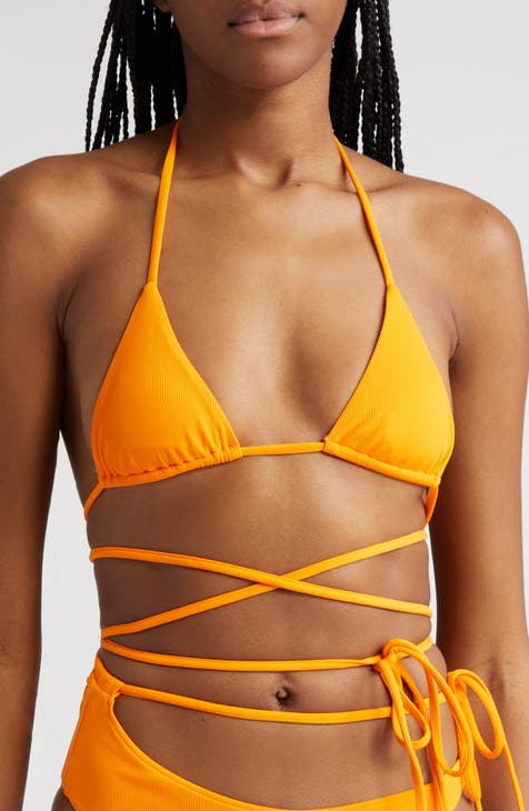 Sequined halterneck bra top in orange - La Quan Smith