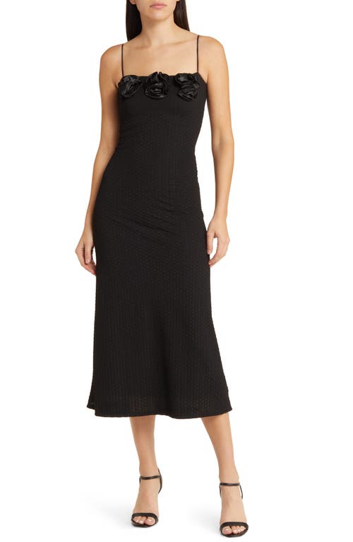 Rosette Textured Sleeveless Knit Midi Dress in Black
