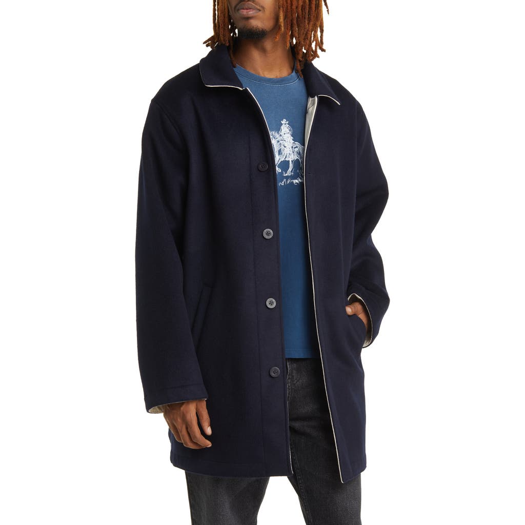 One Of These Days Austin Reversible Wool Blend Trench Coat In Navy/stone