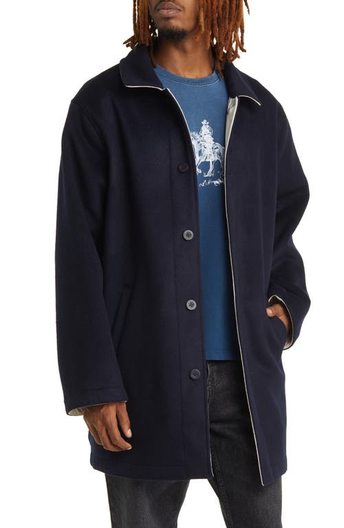Austin Reversible Wool Blend Trench Coat in Navy/Stone