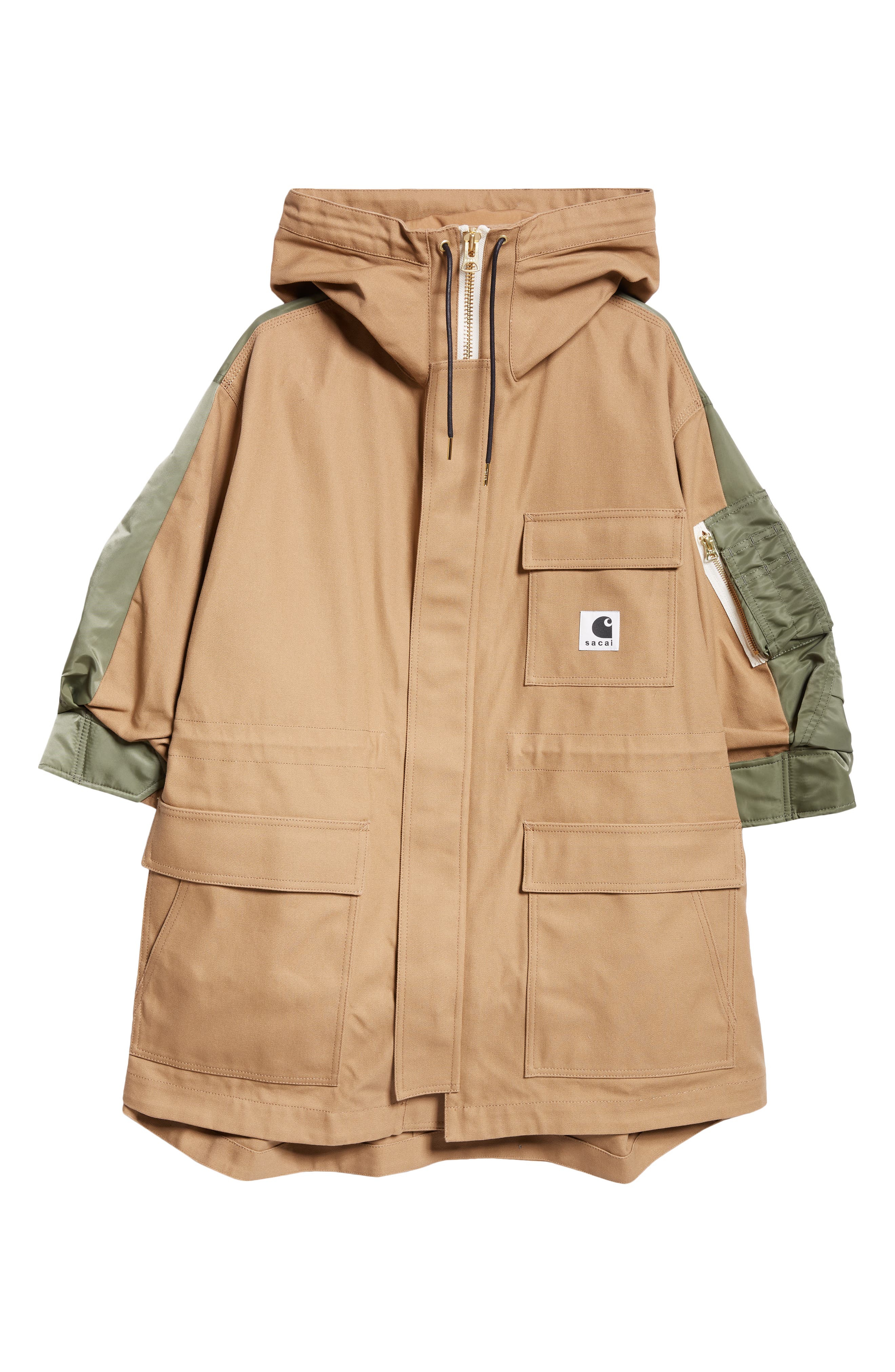 Sacai Carhartt WIP Mixed Media Coat in Beige Khaki | Smart Closet