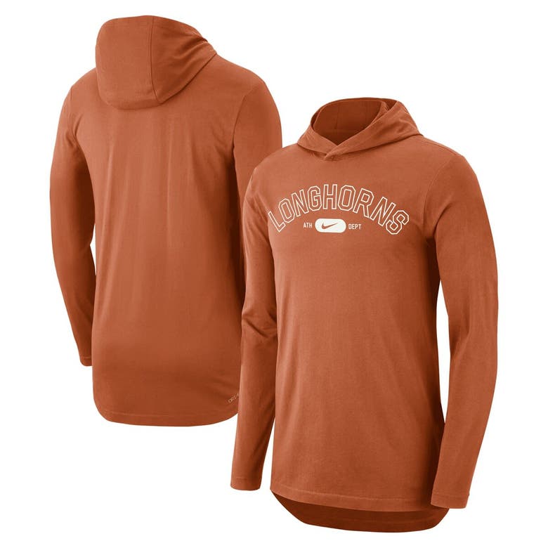 Shop Nike Texas Orange Texas Longhorns Campus Performance Long Sleeve Hoodie T-shirt In Burnt Orange