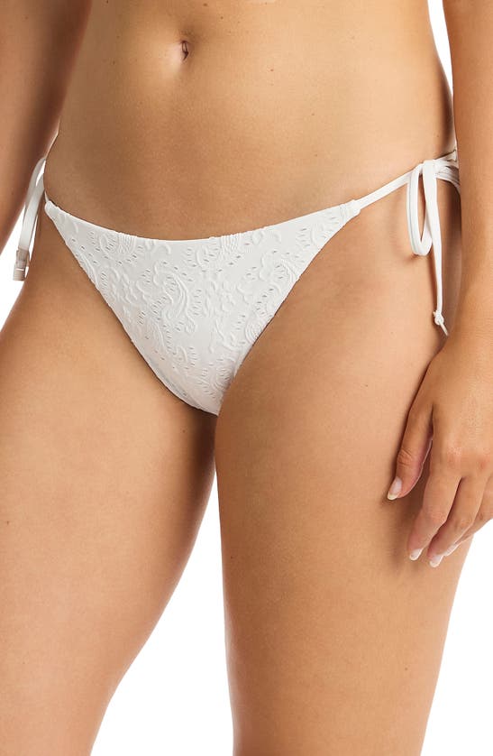 Sea Level Interlace D-cup Triangle Bikini Top In White