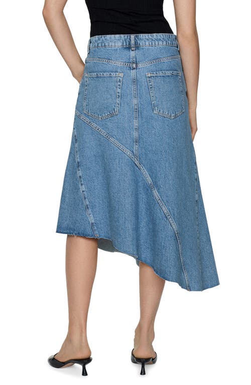 Shop Mango Asymmetric Raw Hem Denim Midi Skirt In Medium Blue