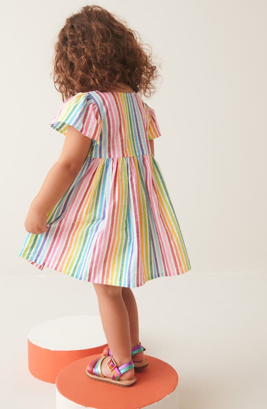 Shop Next Kids' Rainbow Stripe Cotton Dress In Pink Multi