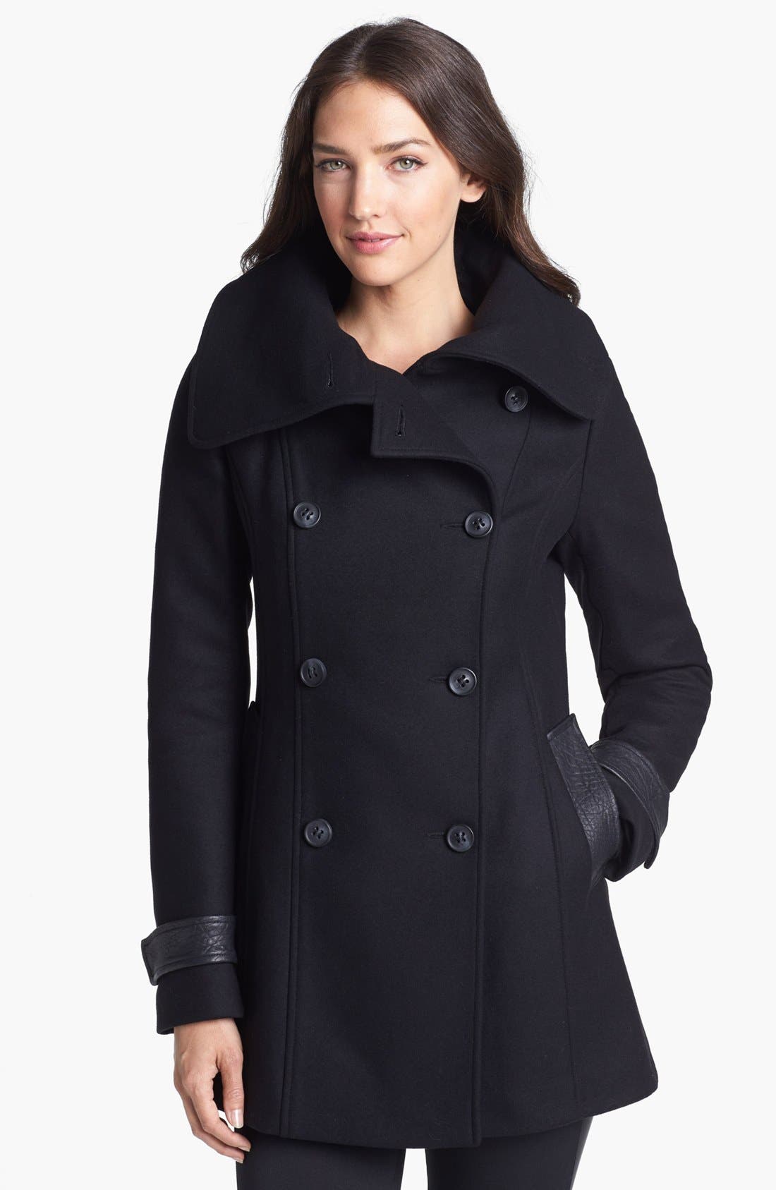 Mackage Leather Trim Double Breasted Peacoat Nordstrom