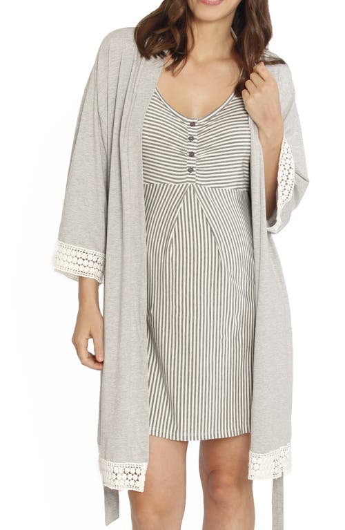 Shop Angel Maternity Nursing/maternity Dress, Robe & Baby Wrap Set In Grey/white