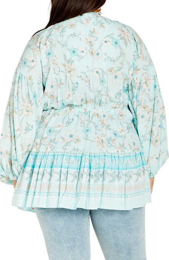 City Chic Spirited Floral Print Tunic Top In Seafoam Spirited Fl