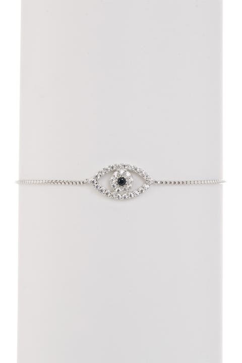 White Rhodium Plated Pavé Swarovski Crystal Evil Eye Lariat Bracelet
