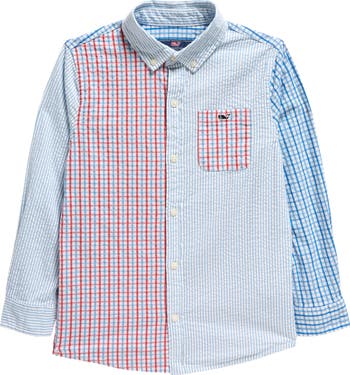 vineyard vines Kids Mixed Print Seersucker Cotton Button Down