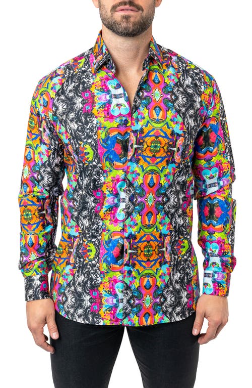 Maceoo Fibonacci Adid Dog Contemporary Fit Button-Up Shirt Black/Blue/Pink Multi at Nordstrom,