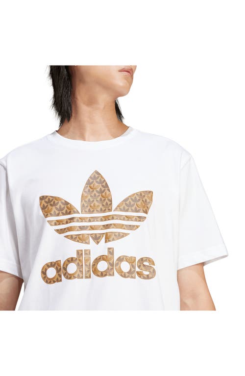 Shop Adidas Originals Mono Trefoil Logo Graphic T-shirt In White/earth Strata