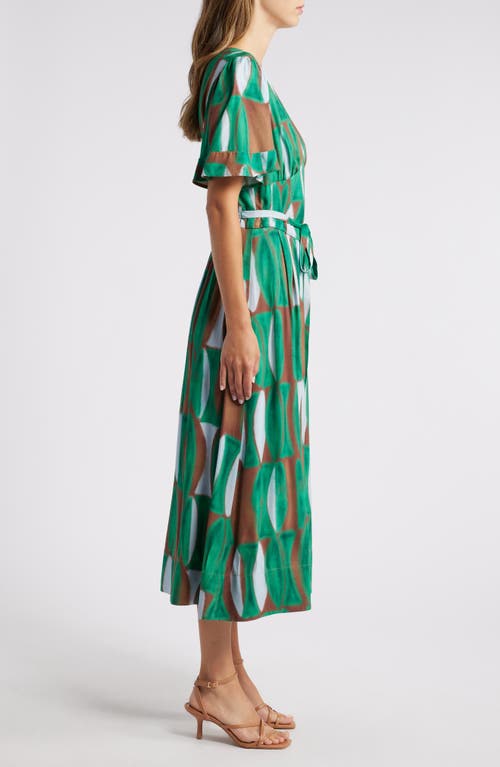 Shop Du Paradis Colleen Short Sleeve Dress In Vintage Green Geo