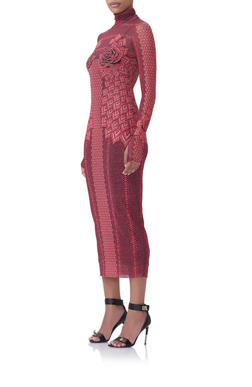 Shop Afrm Shailene Long Sleeve Turtleneck Mesh Dress In Rouge Gilded Rose