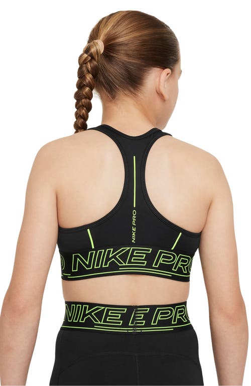 Shop Nike Kids' Pro Swoosh Dri-fit Sports Bra In Black/volt/volt