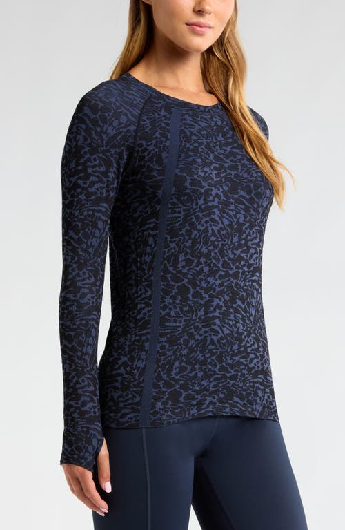 Shop Zella Seamless Jacquard Long Sleeve T-shirt In Navy Abstract Spots