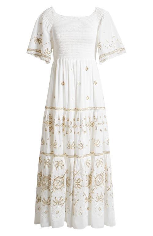 Shop Kobi Halperin Quinn Smocked Cotton & Silk Dress In White