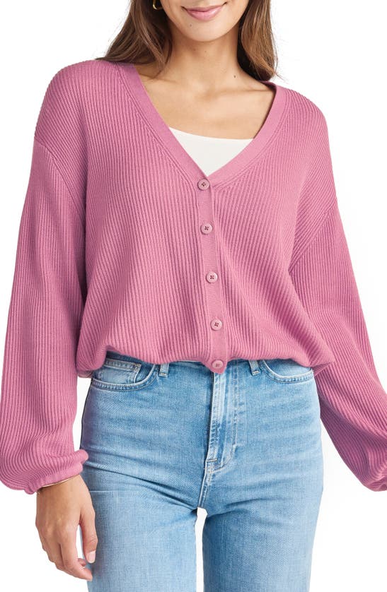 Splendid Bri Rib Blouson Sleeve Cardigan In Deep Orchid