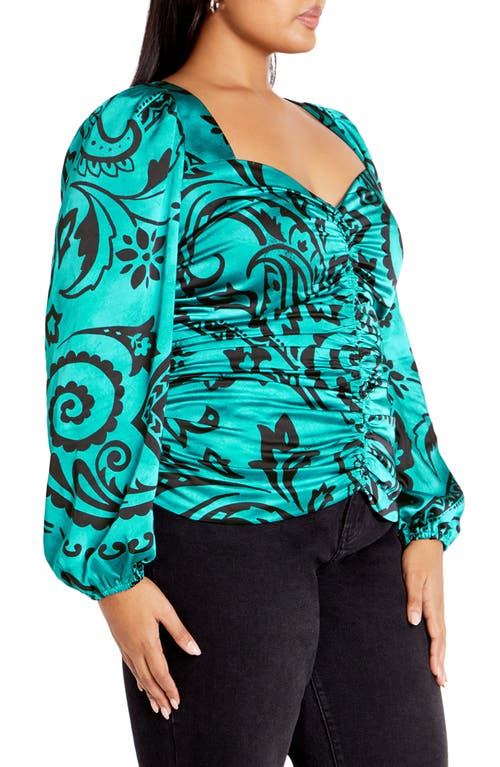 City Chic Sienna Paisley Print Ruched Top In Peacock Paisley