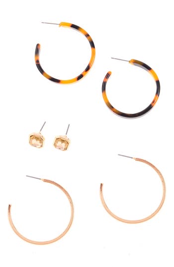 Zaxie By Stefanie Taylor Set Of 3 Hoop & Stud Earrings In Gold