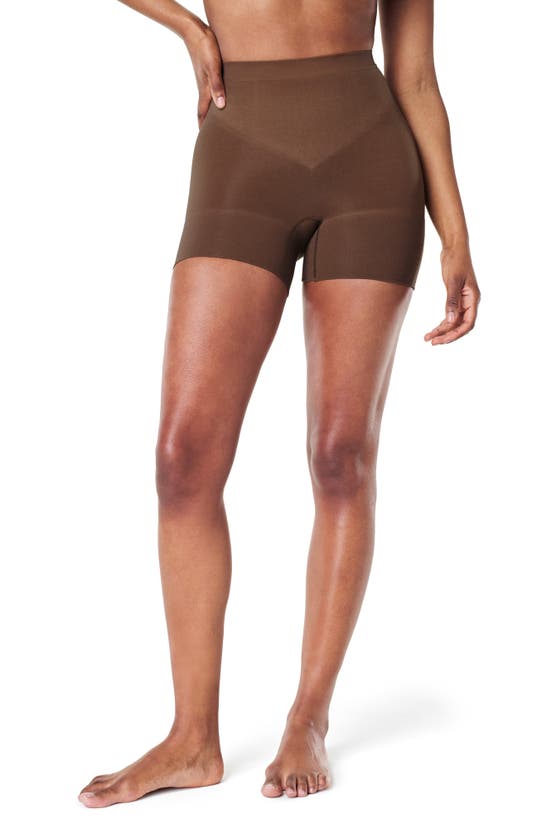 Shop Spanx Shorty Seamless Shaper Shorts In Chestnut Brown