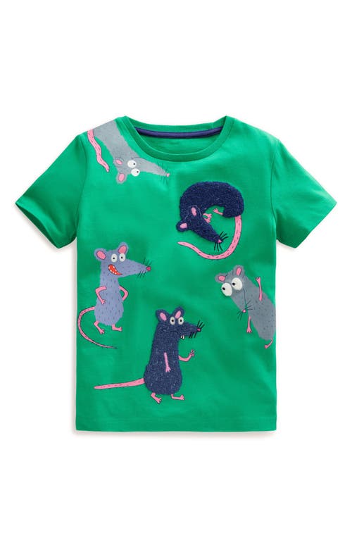 Shop Mini Boden Kids' Bouclé Appliqué Cotton Graphic T-shirt In Topaz Green