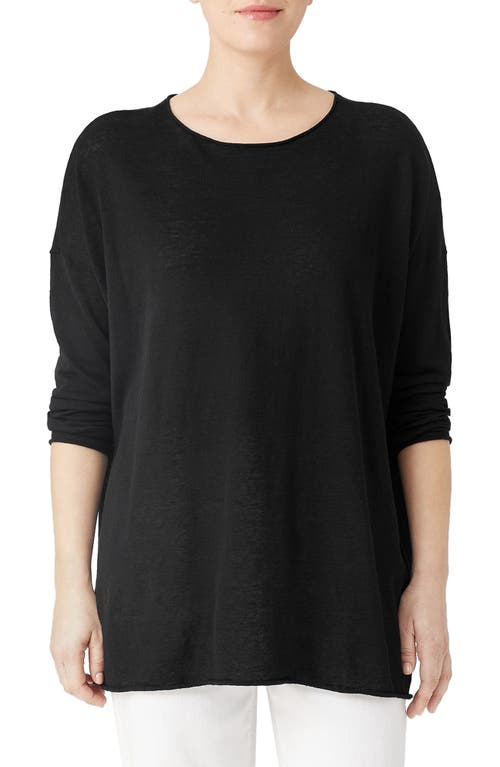 Eileen Fisher Long Sleeve Organic Linen Blend Jersey Tunic Sweater in Black