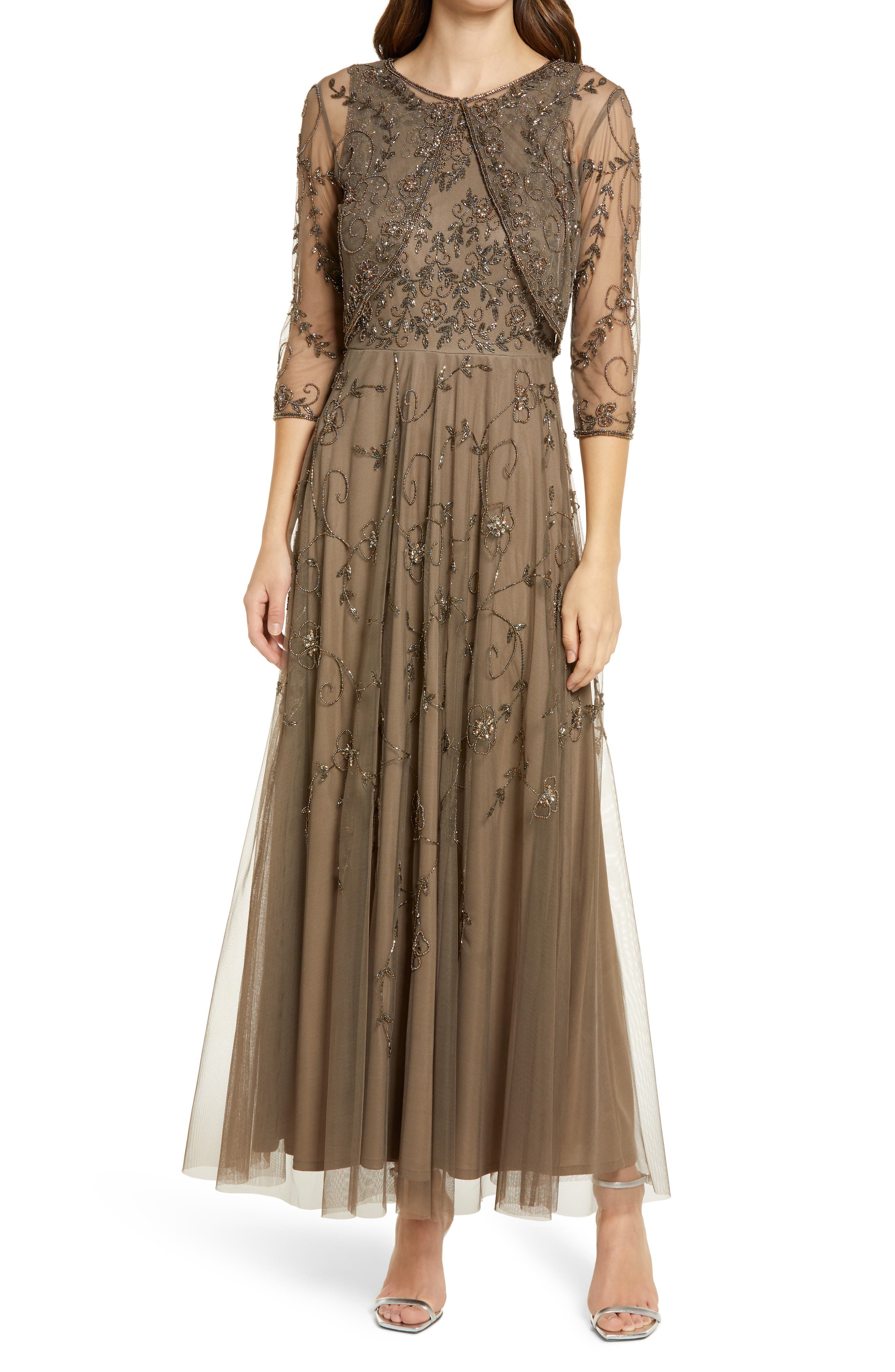 pisarro nights beaded mesh dress