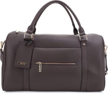 ASOS DESIGN holdall doctors bag in black faux leather and gold trims