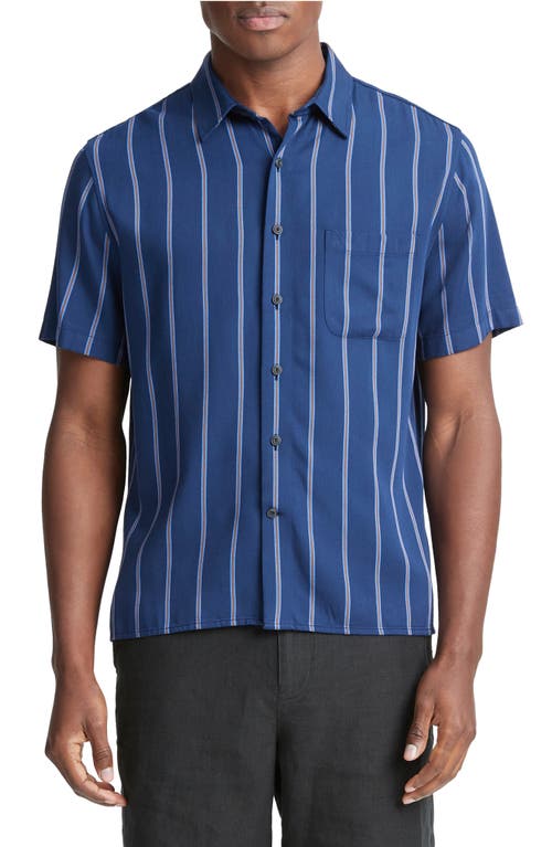 Vince Pacifica Stripe Short Sleeve Button-up Shirt In Blue