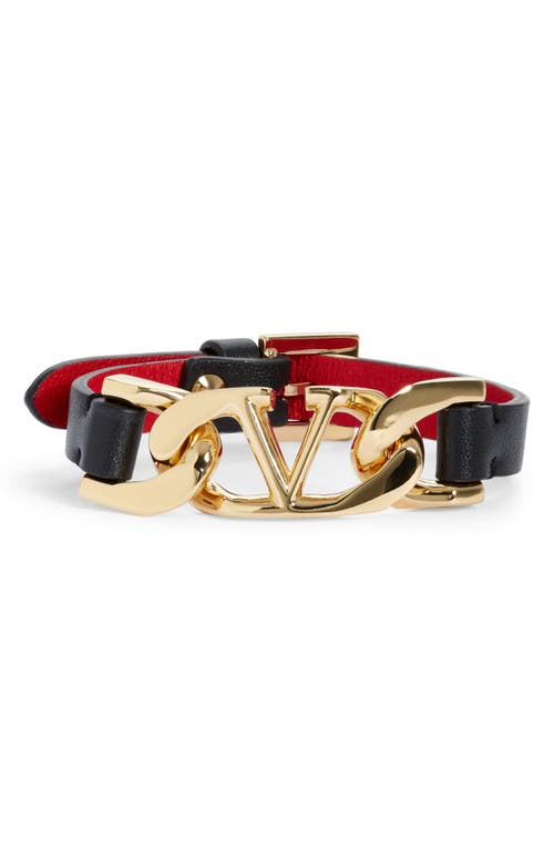 Valentino Garavani Vlogo Leather Bracelet In Nero/rouge Pur